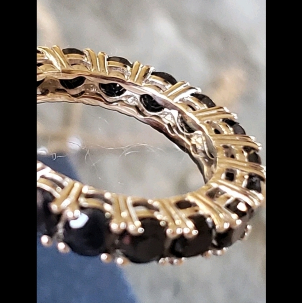 Midnight Sapphire Eternity Band Ring Platinum Plated Size 8 - Picture 5 of 9
